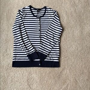 NWOT J. Crew Navy and White Striped Cardigan Top Sz. M